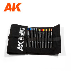 AK Interactive 10048 Weathering Pencils Set Full Range Cloth Case