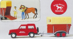 Preiser 33243 Mitsubishi Pajero with Horse Trailer Scene Figure Set HO