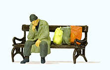 Preiser 29094 Homeless Man on Bench Figure HO