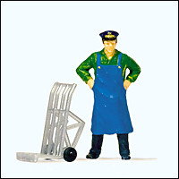 Preiser 28125 Porter Standing with Luggage Cart Figure HO