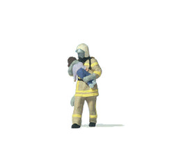 Preiser 28252 Fireman (Beige Uniform) Saving Child Figure HO