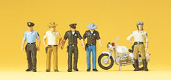 Preiser 10370 American Policemen (5) with Motorcycle Exclusive Figure Set HO
