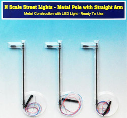 Rock Island Hobby 13101  US Street Light Metal Pole w/Straight Arm (3) N Gauge