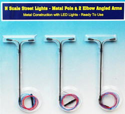 Rock Island Hobby 13102  US Street Light Metal Pole w/2 Elbow Arms (3) N Gauge