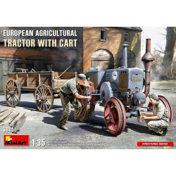 Miniart European Agricultural Tractor with Cart 1:35 Plastic Model Kit 38055
