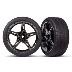 Traxxas Front Tyres & Wheels Assembled Glued Black & Chrome 1.9 2PK