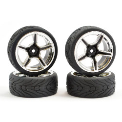 Fastrax 1:10 5-Spoke Black/Chrome Street Wheels w/Tyres Set RC Car Part