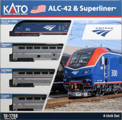 Kato ALC-42 Charger Amtrak Superliner 4 Car Train Pack K10-1788 N Gauge