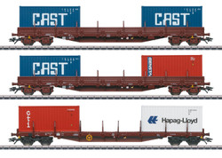 Marklin SNCB Bogie Flat Wagon w/Container Load Set (3) IV MN47119 HO Gauge