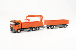 Herpa Iveco S-Way ND Double Trailer w/Loading Crane Orange HO Gauge HA316217