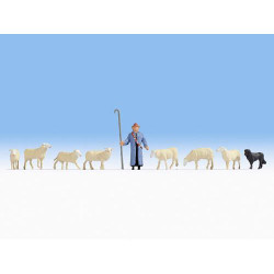 NOCH Shepherd (1) Sheep (7) & Sheepdog (1) Figure Set HO Gauge Scenics 15748