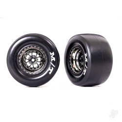 Traxxas Tyres & wheels, assembled, glued (Weld black chrome wheels, sticky Tyres, foam inserts) (rear) (2) 9476X