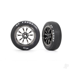 Traxxas Tyres & wheels, assembled, glued (Weld black chrome wheels, Tyres, foam inserts) (front) (2) 9474X