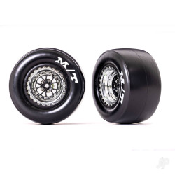 Traxxas Tyres & wheels, assembled, glued (Weld chrome with black wheels, Mickey Thompson Drag Slicks, sticky compound, foam inserts) (rear) (2) 9476R