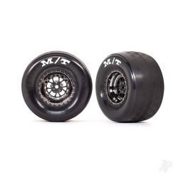Traxxas Tyres & wheels, assembled, glued (Weld black chrome wheels, Tyres, foam inserts) (rear) (2) 9475X