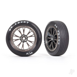 Traxxas Tyres & wheels, assembled, glued (Weld satin black chrome wheels, Tyres, foam inserts) (front) (2) 9474A