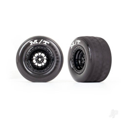 Traxxas Tyres & wheels, assembled, glued (Weld gloss black wheels, Tyres, foam inserts) (rear) (2) 9475