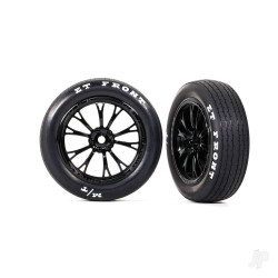 Traxxas Tyres & wheels, assembled, glued (Weld gloss black wheels, Tyres, foam inserts) (front) (2) 9474