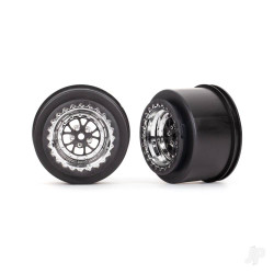Traxxas Wheels, Weld chrome with black (rear) (2) 9473R