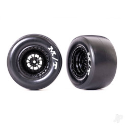 Traxxas Tyres & wheels, assembled, glued (Weld glossy black wheels, Mickey Thompson Drag Slicks, sticky compound, foam inserts) (rear) (2) 9476
