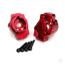 Traxxas Portal drive axle mount, Rear, 6061-T6 aluminium (Red-anodised) (left and right) / 2.5x16 CS (4 pcs) 8256R