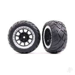 Traxxas Tyres & wheels, assembled (2.2" graphite gray, satin chrome beadlock wheels, Anaconda 2.2" Tyres with foam inserts) (2) (Bandit rear) 2478G