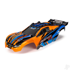 Traxxas Body, Rustler 4X4, orange & blue/ window, grille, lights decal sheet (assembled with front & rear body mounts and rear body support for clipless mounting) 6734T
