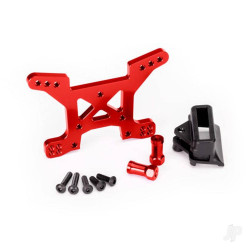 Traxxas Shock tower, Front, 7075-T6 aluminium (Red-anodised) (1pc) / Body mount bracket (1pc) 6739R