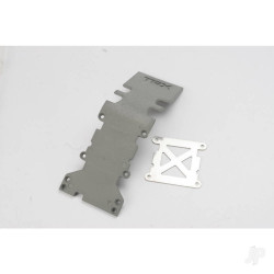 Traxxas Skidplate, Rear plastic (grey) / stainless Steel plate 4938A