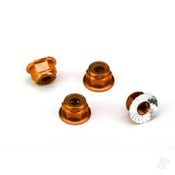 Traxxas Nuts, aluminium, flanged, serrated (4mm) (orange-anodised) (4) 1747T