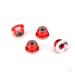 Traxxas Nuts, aluminium, flanged, serrated (4mm) (Red-anodised) (4 pcs) 1747A