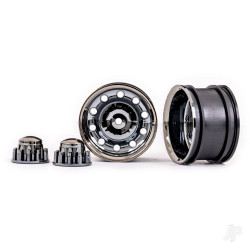 Traxxas Wheels, TRX-6 Big Rig 2.2in (black chrome) (rear) (2)/ centre caps (black chrome) (2) 8876X