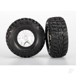 Traxxas Tyres & wheels, assembled, glued (S1 ultra-soft off-road racing compound) (SCT Split-Spoke satin chrome, black beadlock style wheels, dual profile (2.2" outer, 3.0" inner), Kumho Tyres, foam inserts) (2) (front / rear) 5976R