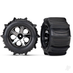 Traxxas Tyres & wheels, assembled, glued (2.8") (All-Star black chrome wheels, paddle Tyres, foam inserts) (nitro rear / 4WD electric front / rear) (2) (TSM rated) 4175
