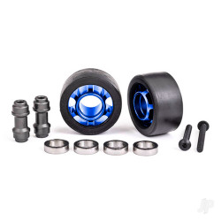 Traxxas Wheels, wheelie bar, 6061-T6 aluminium (blue-anodised) (2)/ axle, wheelie bar, 6061-T6 aluminium (2)/ 10x15x4 ball bearings (4) 7775X