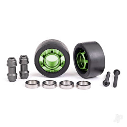 Traxxas Wheels, wheelie bar, 6061-T6 aluminium (green-anodised) (2)/ axle, wheelie bar, 6061-T6 aluminium (2)/ 10x15x4 ball bearings (4) 7775G
