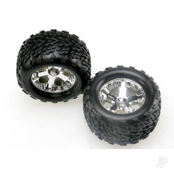 Traxxas Tyres & wheels, assembled, glued (2.8") (All-Star chrome wheels, Talon Tyres, foam inserts) (Nitro Stampede front) (2) 4171