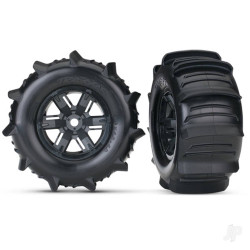 Traxxas Tyres & wheels, assembled, glued (X-Maxx black wheels, paddle Tyres, foam inserts) (left & right) (2) 7773