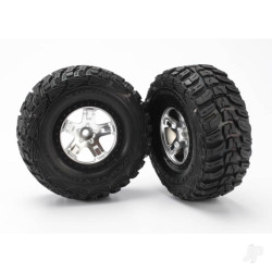 Traxxas Tyres & wheels, assembled, glued (SCT satin chrome, black beadlock style wheels, Kumho Tyres, foam inserts) (2) (2WD front) 5881