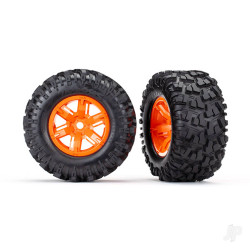 Traxxas Tyres & wheels, assembled, glued (X-Maxx orange wheels, Maxx AT Tyres, foam inserts) (left & right) (2) 7772T