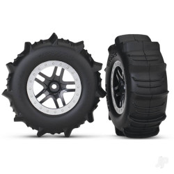Traxxas Tyres & wheels, assembled, glued (SCT Split-Spoke satin chrome, beadlock style wheels, paddle Tyres, foam inserts) (2) (4WD front / rear, 2WD rear only) (TSM rated) 5891