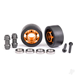 Traxxas Wheels, wheelie bar, 6061-T6 aluminium (orange-anodised) (2)/ axle, wheelie bar, 6061-T6 aluminium (2)/ 10x15x4 ball bearings (4) 7775T