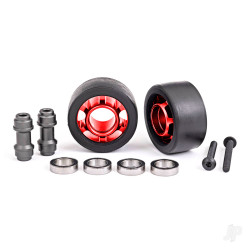 Traxxas Wheels, wheelie bar, 6061-T6 aluminium (red-anodised) (2)/ axle, wheelie bar, 6061-T6 aluminium (2)/ 10x15x4 ball bearings (4) 7775R