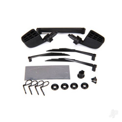 Traxxas Mirrors, side, black (left & right) / o-rings (4 pcs) / windshield wipers, left, right, & Rear / wiper retainers (2 pcs) / Body clips (4 pcs) / 1.6x5 BCS (self-tapping) (3 pcs) 8817