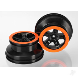 Traxxas Wheels, SCT black, orange beadlock style, dual profile (2.2" outer, 3.0" inner) (4WD f / r, 2WD rear) (2) 5868X