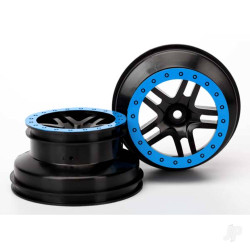 Traxxas Wheels, SCT Split-Spoke, black, blue beadlock style, dual profile (2.2" outer, 3.0" inner) (2WD front) (2) 5886A