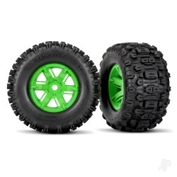 Traxxas Tyres & wheels, assembled, glued (X-Maxx green wheels, Sledgehammer tires, foam inserts) (left & right) (2) 7774G