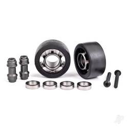 Traxxas Wheels, wheelie bar, 6061-T6 aluminium (dark titanium-anodised) (2)/ axle, wheelie bar, 6061-T6 aluminium (2)/ 10x15x4 ball bearings (4) 7775A