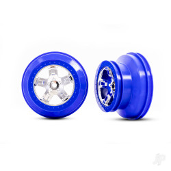 Traxxas Wheels, SCT chrome, blue beadlock style, dual profile (2.2" outer 3.0" inner) (2) (4WD front/rear, 2WD rear only) 5868A