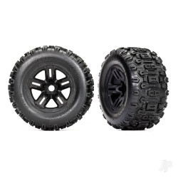 Traxxas Tyres and wheels, assembled, glued (3.8in black wheels, Sledgehammer Tyres, foam inserts) (2) 9672